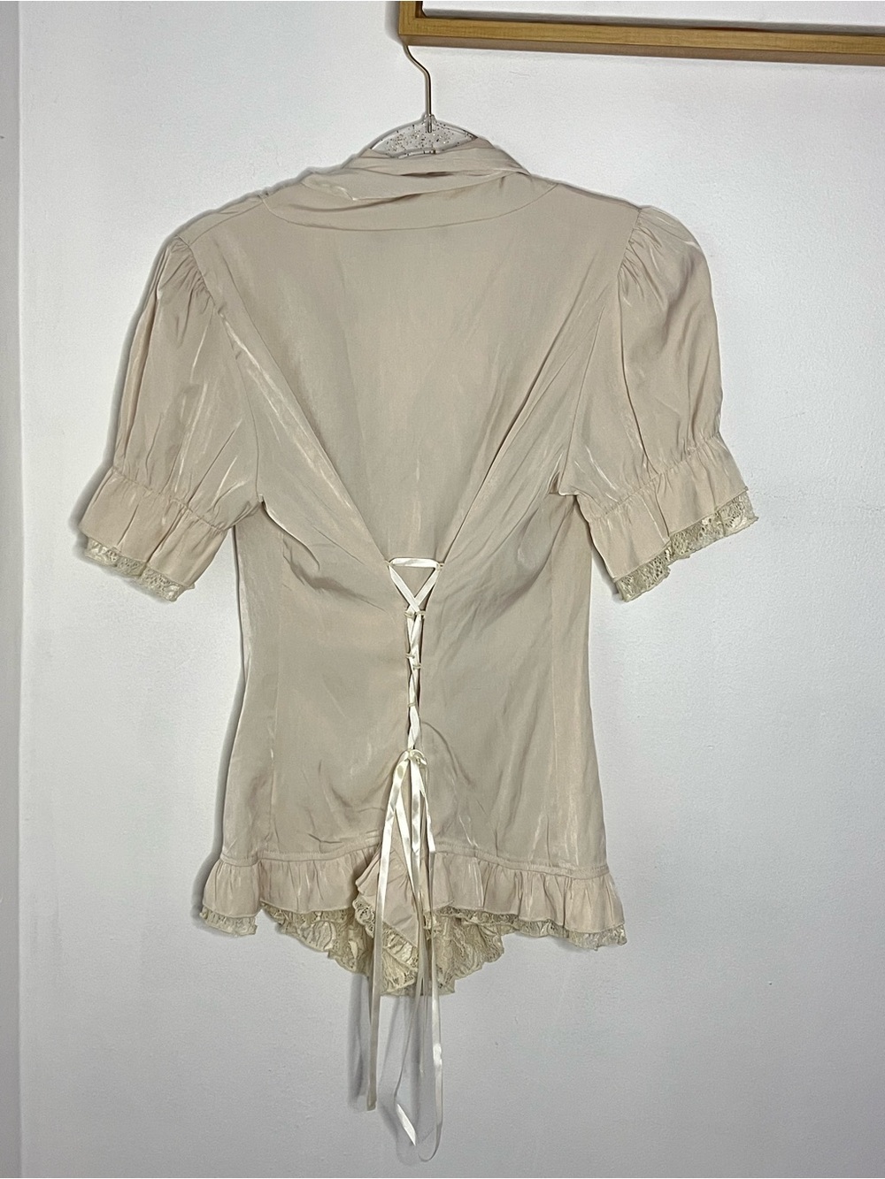 Scarlet Darkness Ladies Victorian Blouse Lace Up Pleated Shirt in Apricot Medium - Picture 7 of 10